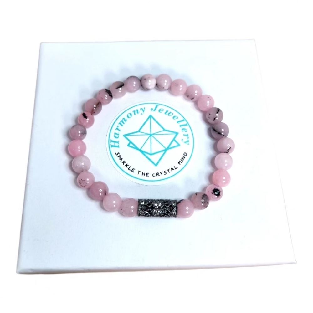 6 mm Pink Opal Zirconia Stainless steel charm bracelet
